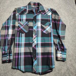 Wrangler Cowboy Cut Western Plaid Long Sleeve Snap Button Shirt Men 15 33